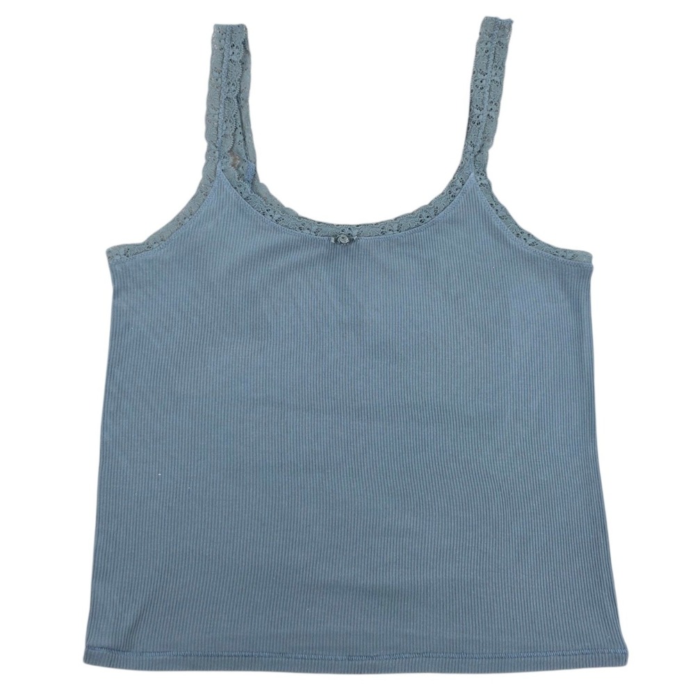 Skims Ribbed Lace Trim Rosette Dusty Blue Camisole Tank Top Blue Small Womens
